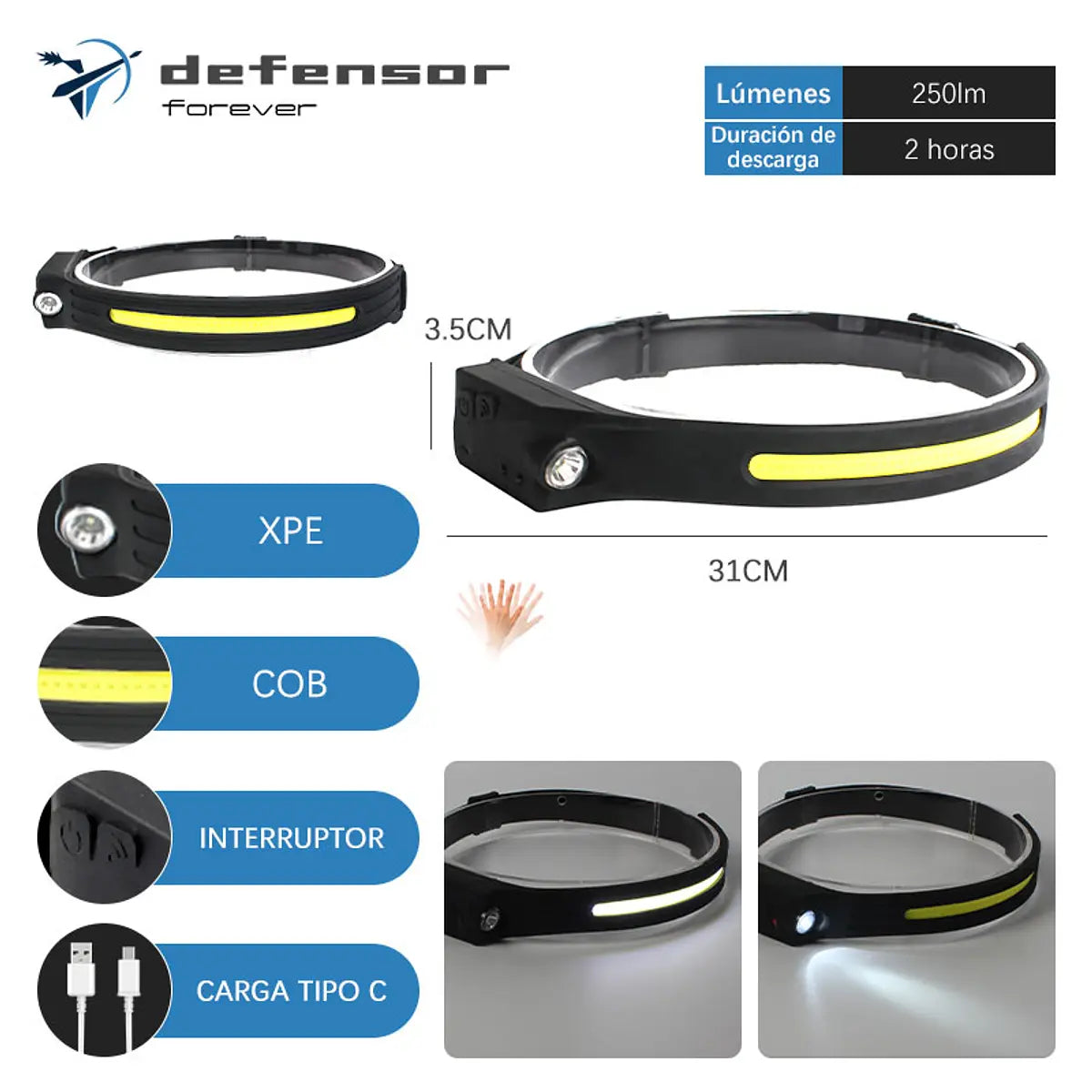 FlashTrail® Linterna Recargable de Cabeza