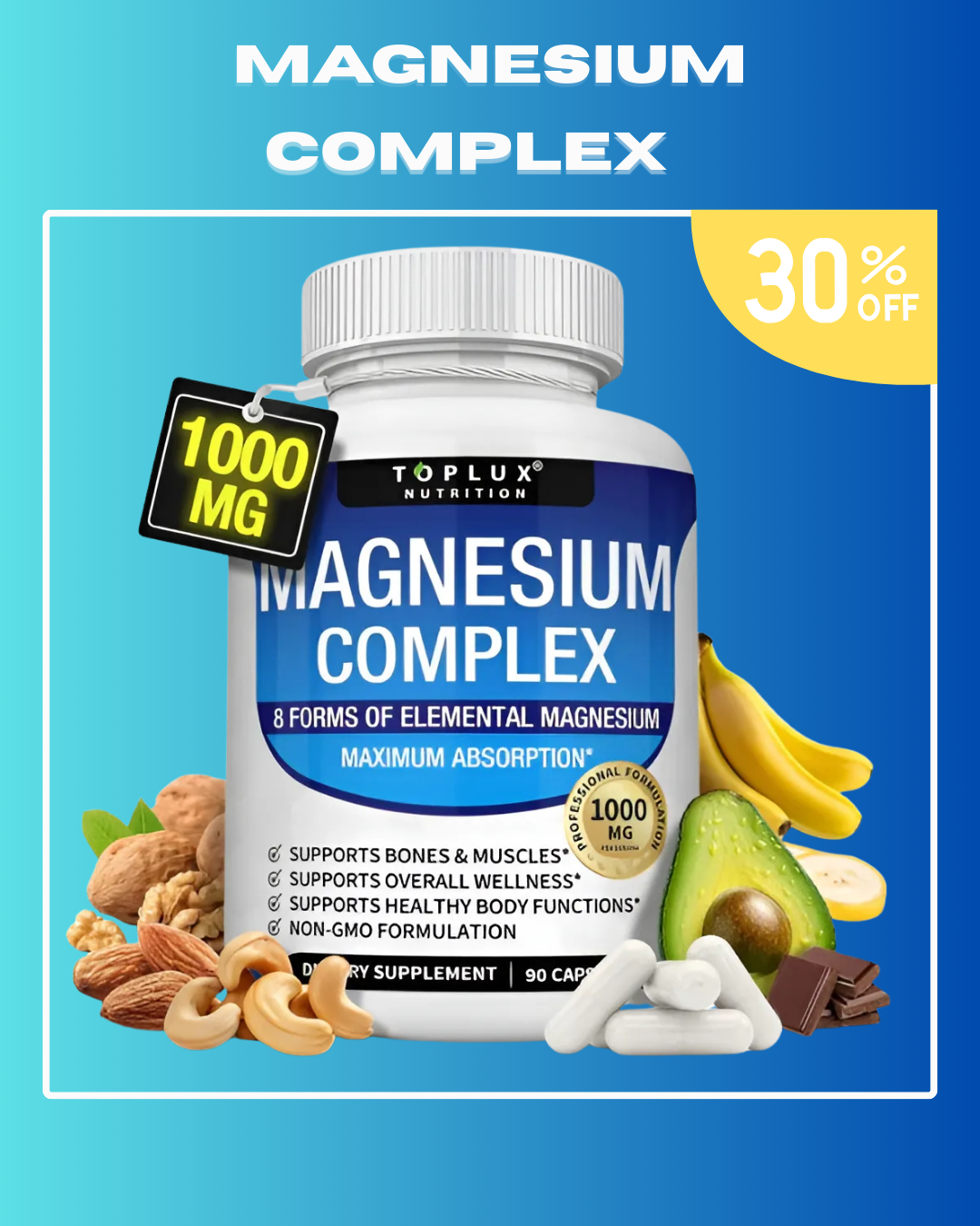 Magnesio Suplemento 8 Elemental 1000mg